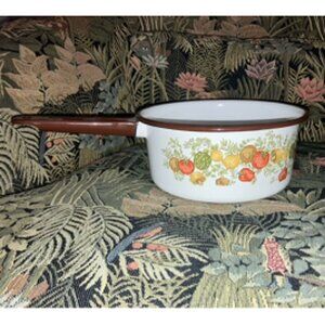 Corning Ware vtg Spice of Life enamel pot brown metal handle excellent condition